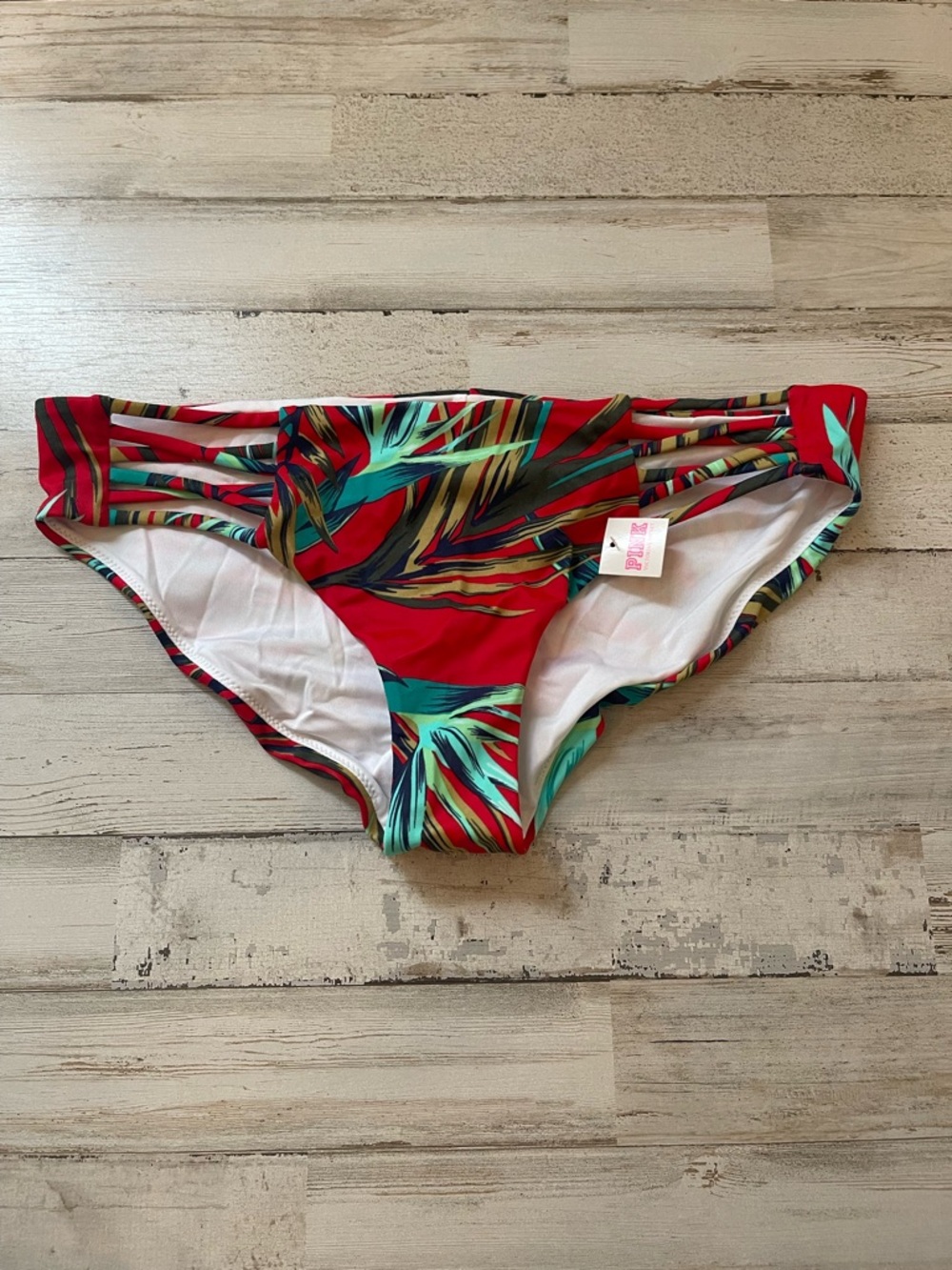 NWOT Victoria's Secret PINK Red Tropical Bikini Bottom Size Small